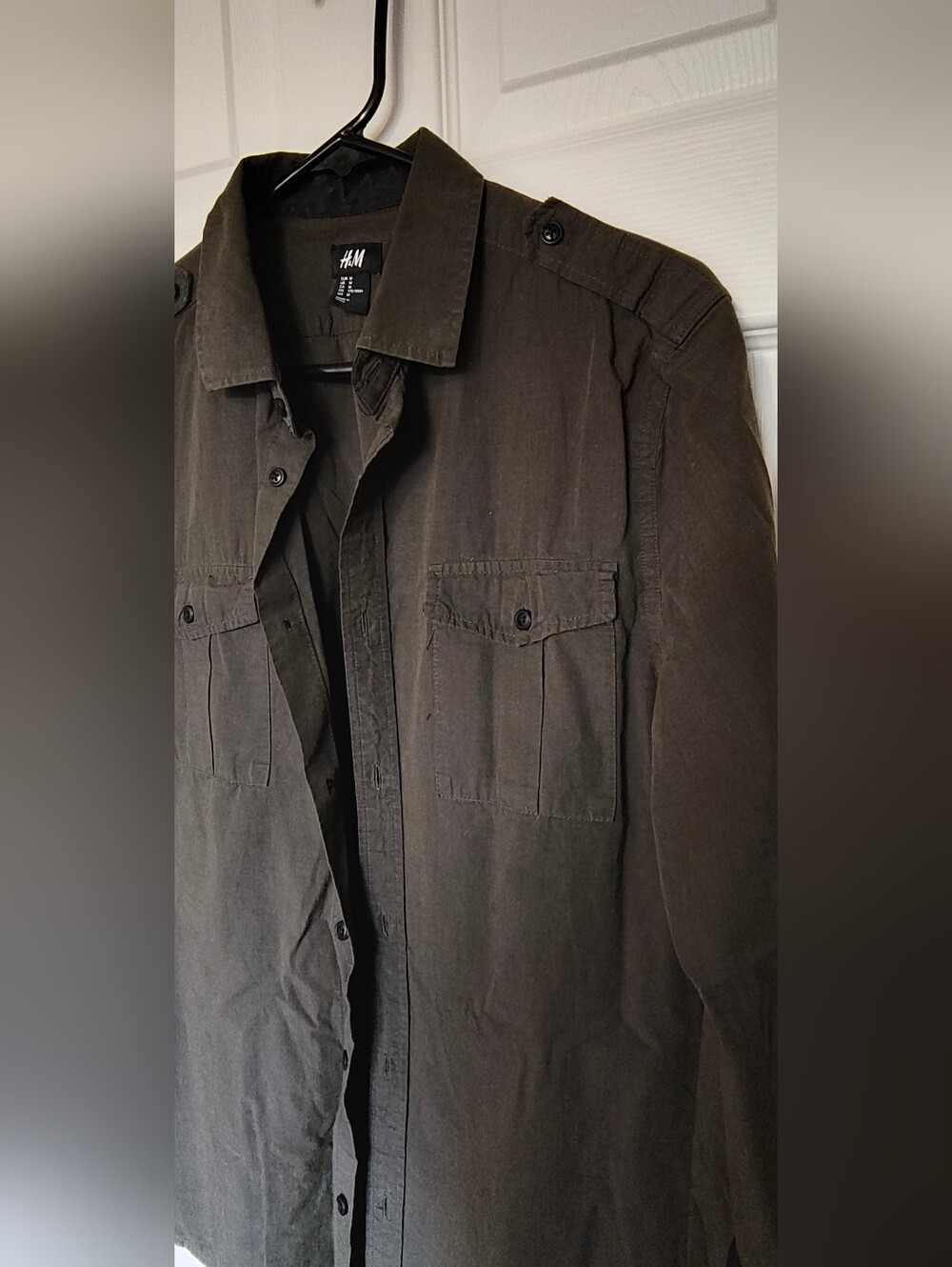 H&M Mens Button Down Shirt Olive